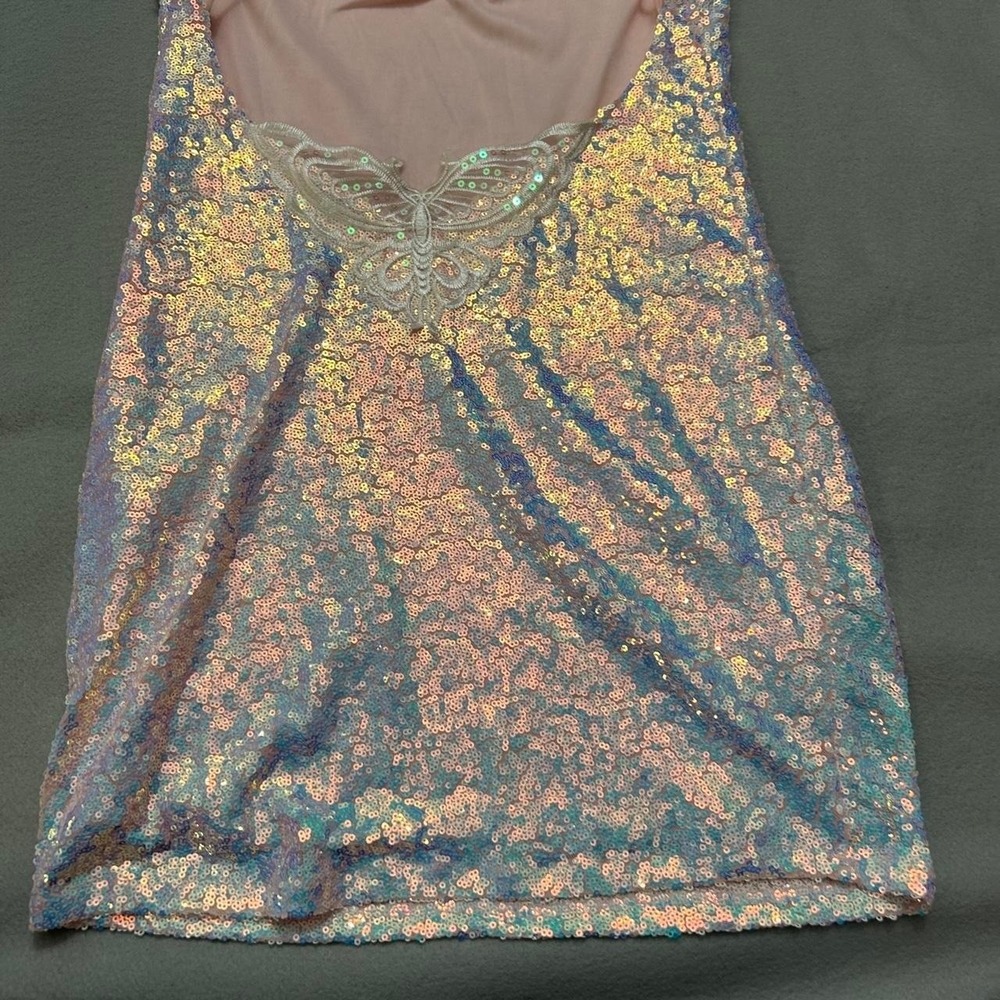 Homecoming Mini dress "Lucy in the Sky" Iridescent White Sequins LG Butterfly - Picture 8 of 8